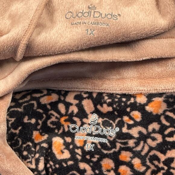 Cuddl Duds 2pc Set Plus 1X Tan Black Floral Soft Fleece Loungewear Pants Top - Picture 10 of 12